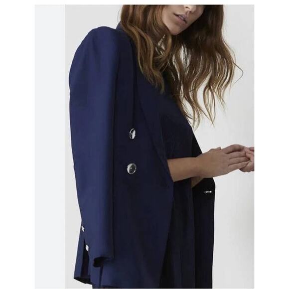 C/Meo Collective Same Love Pleated Double-Breasted Blazer Royal Navy Small NWT - Picture 2 of 11